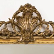 19th C antique yellow gold antique mirror with crest