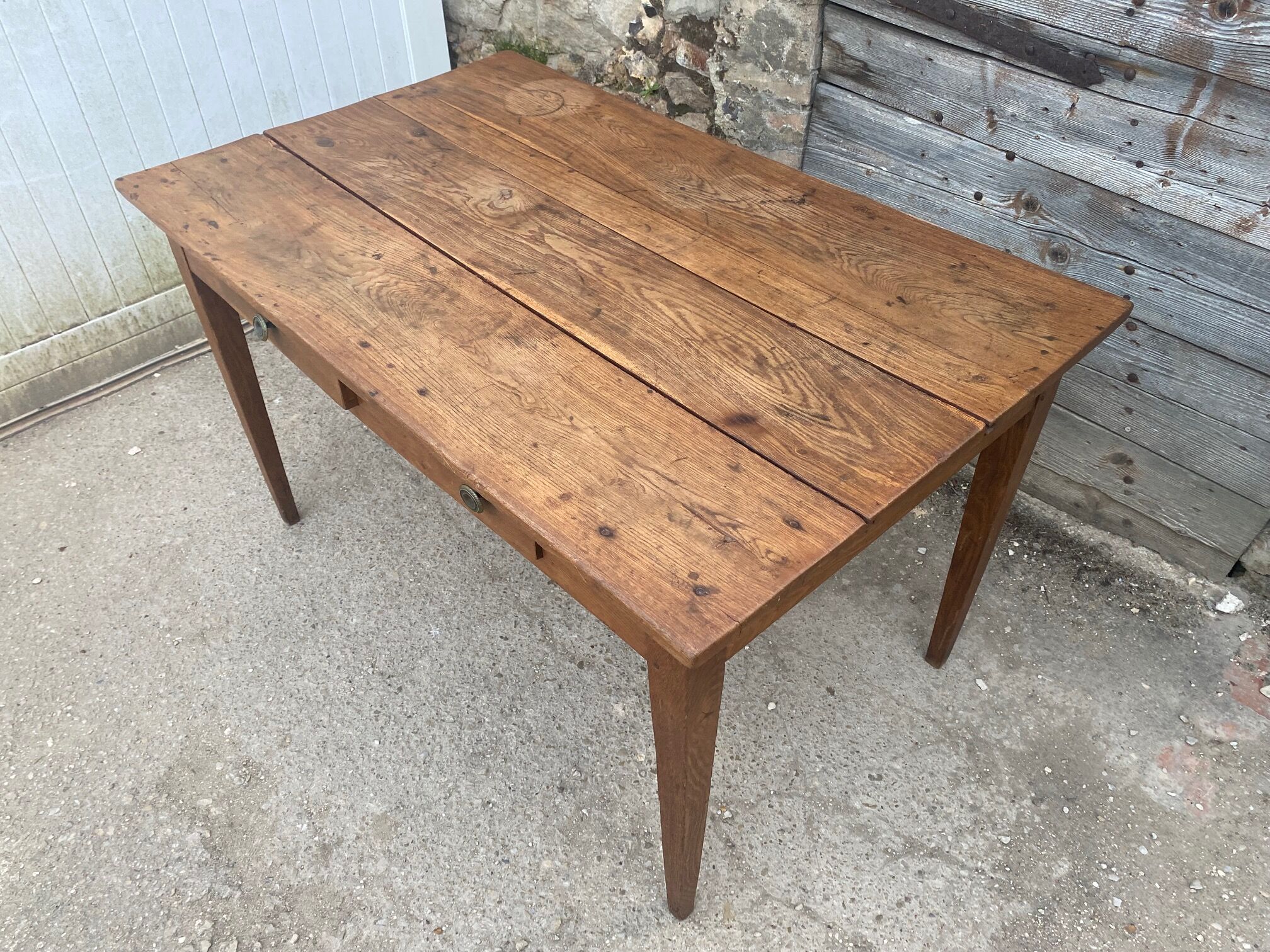 Solid oak farmhouse table with 2 drawers 1900