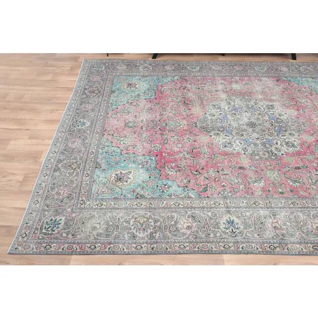 1970s Vintage Persian Handmade Wool Pink Area Rug 292x387