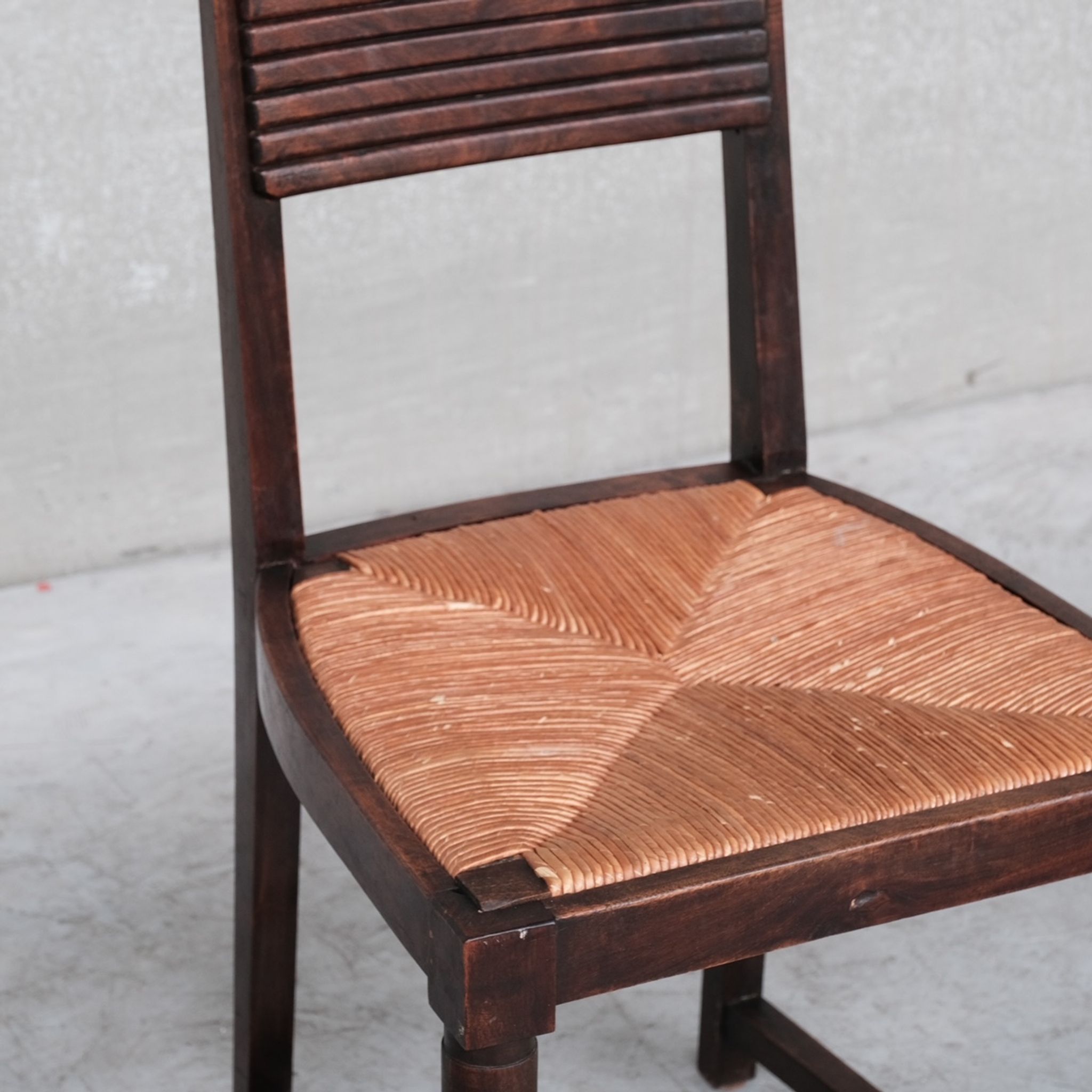 Set of six rush mid-century dining chairs