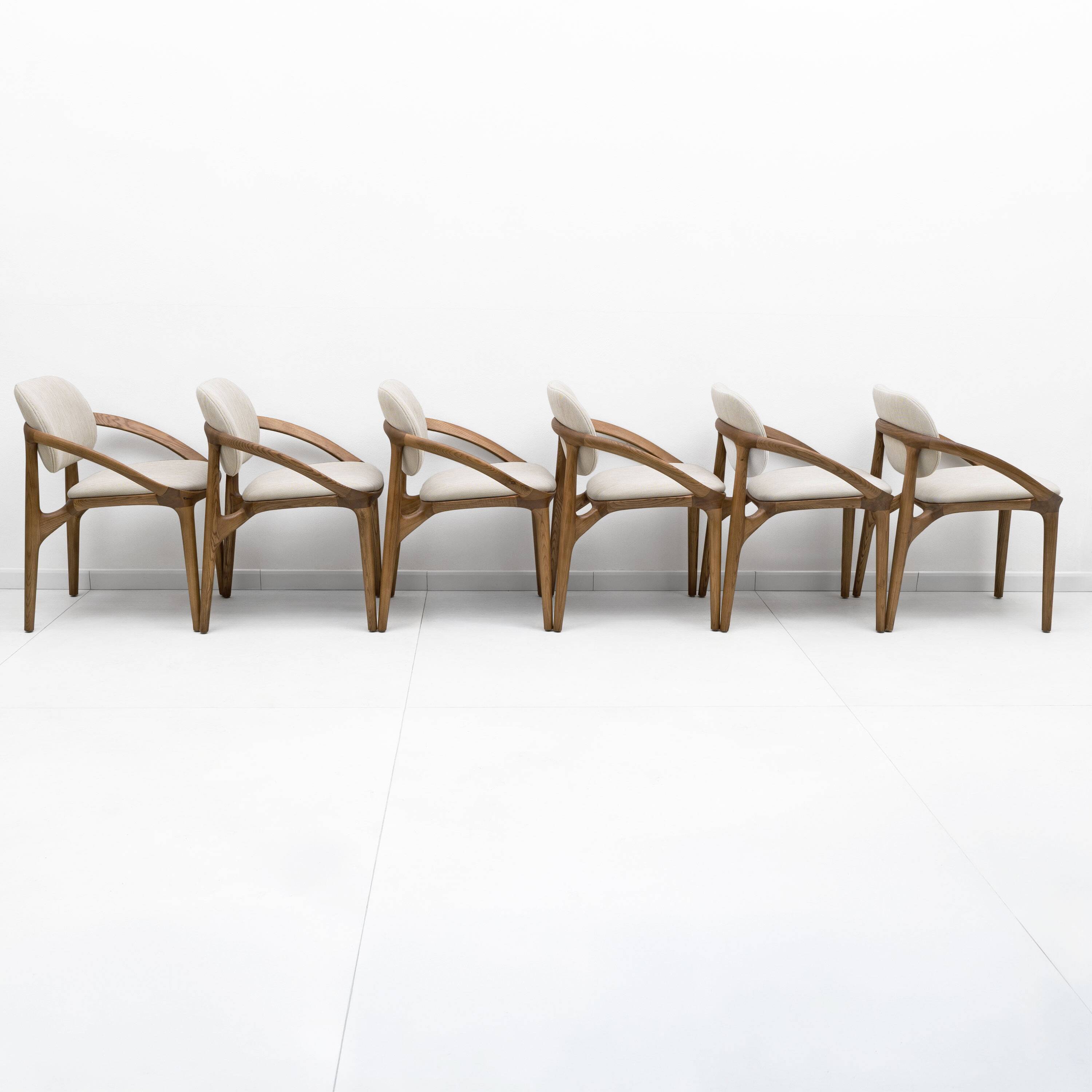 Set of Six Italian Contemporary Dining Chairs with Sculptural Curved Frame