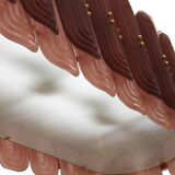 Italian Suspension Lamp with Gold Metal Structure and Red and Pink Murano Glass