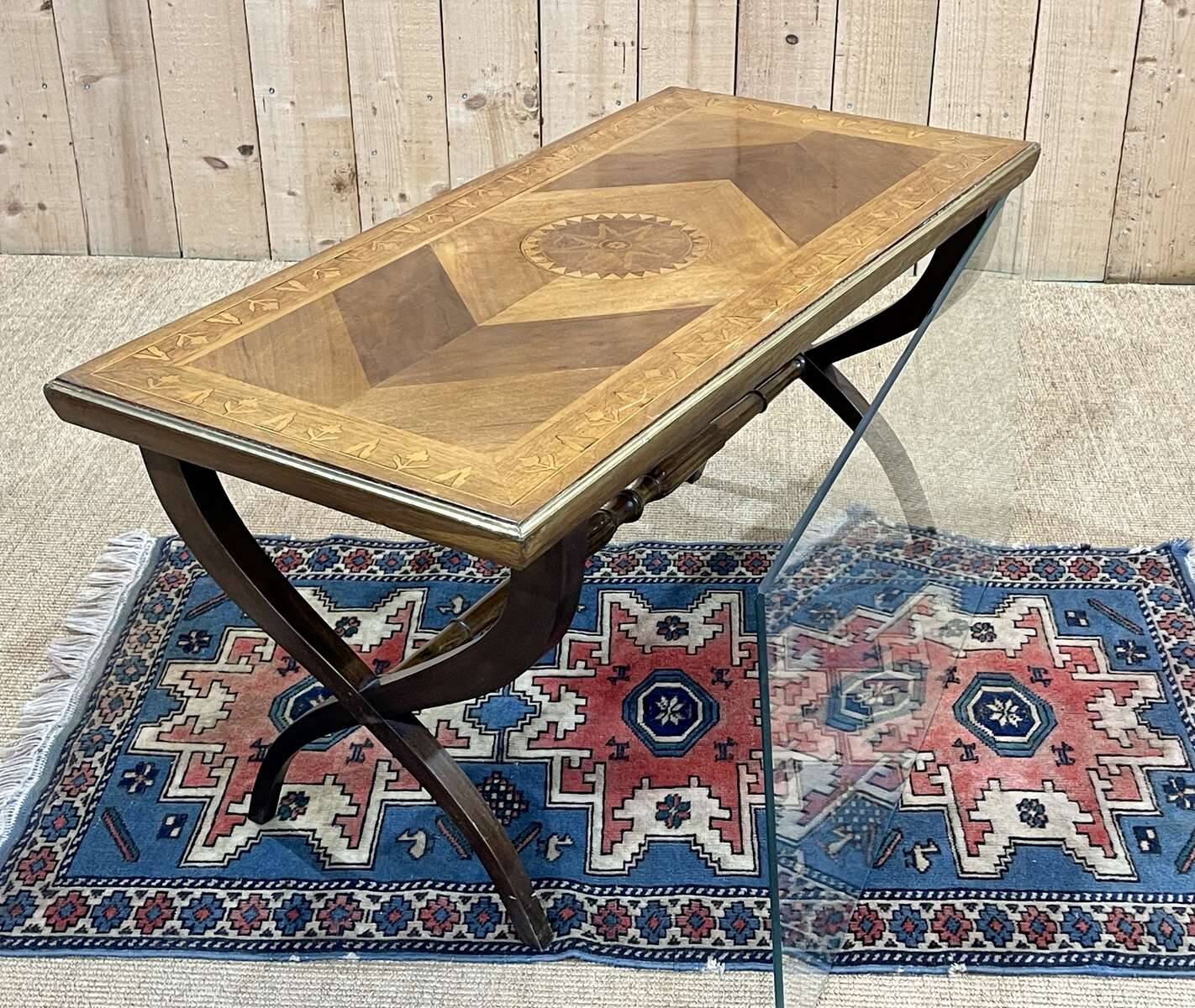 English marquetry coffee table, 1950s