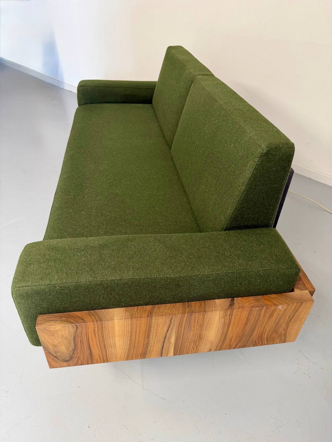 Vintage 3-seater sofa, green, solid wood, 70s/80s design