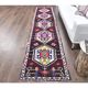 Vintage Pink Geometric Turkish Hand-Knotted Runner 83x375