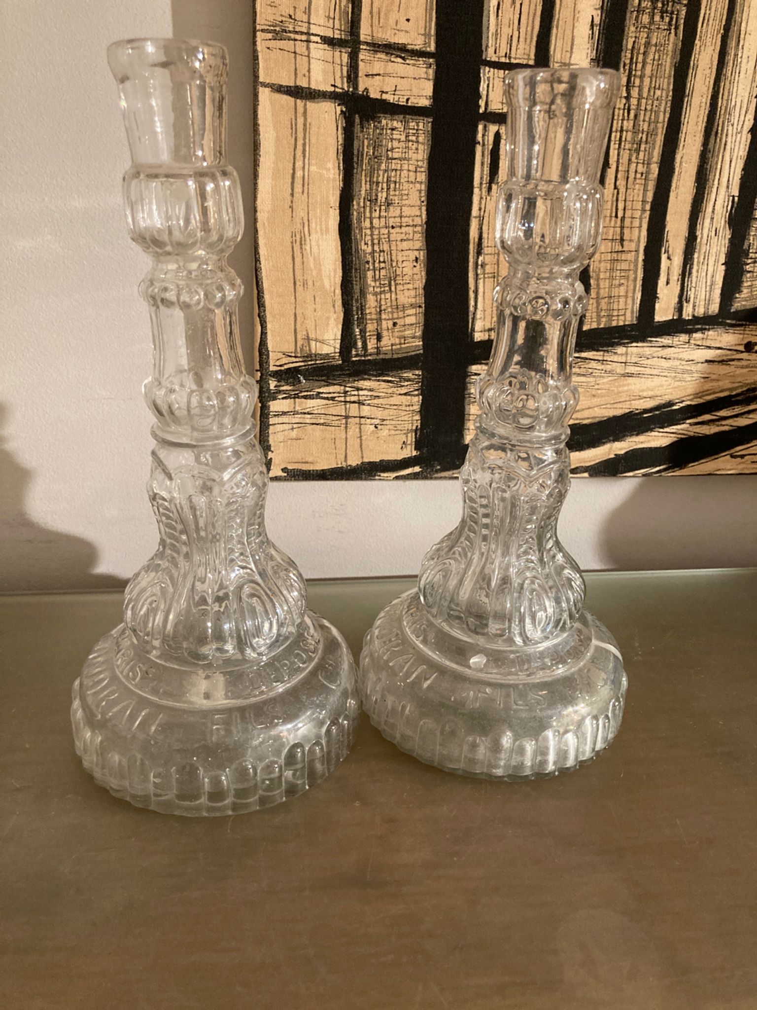 Pair of antique glass candle holders
