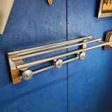 Coat rack, oak, vintage aluminum