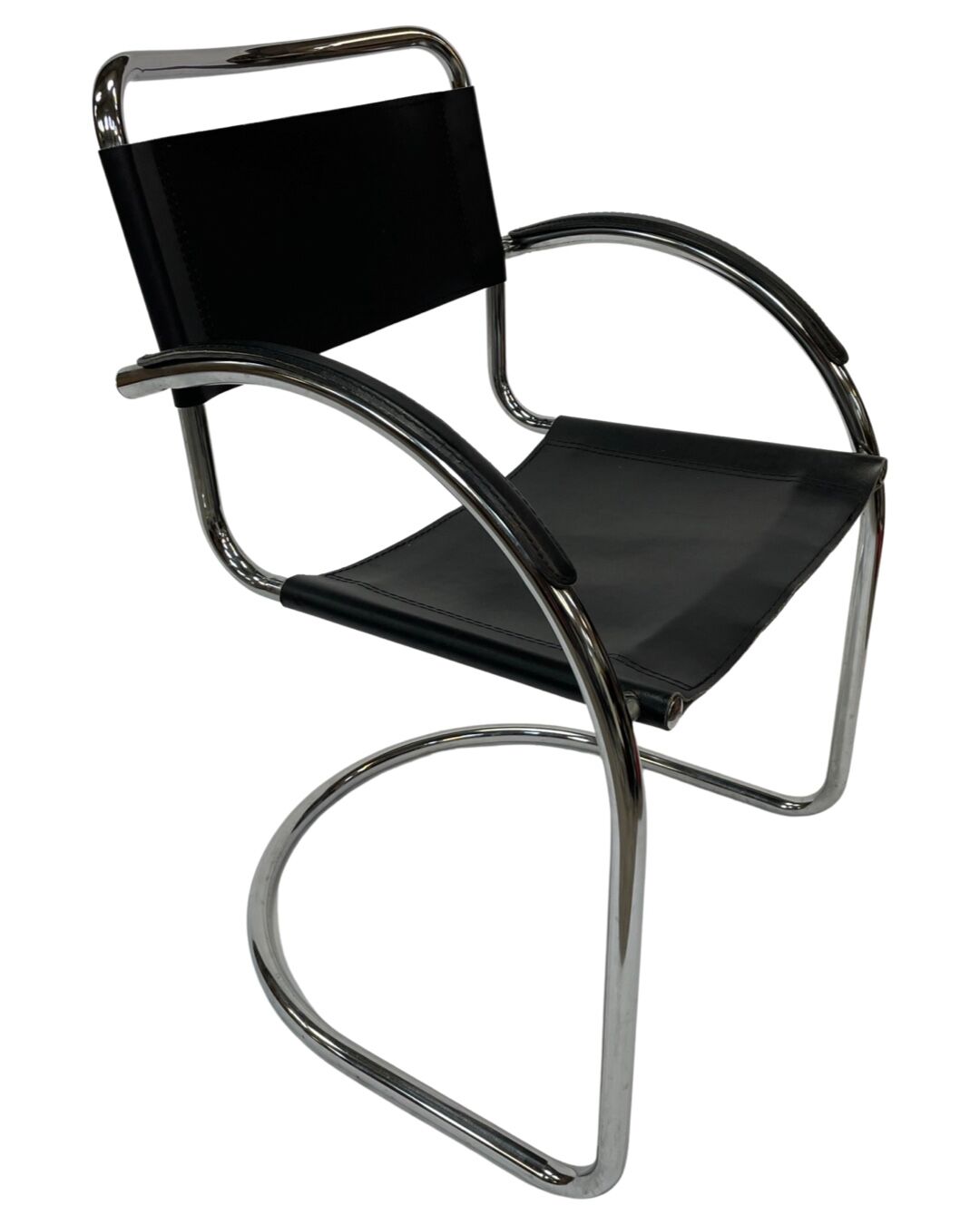 Set of 4 bauhaus cantilever chairs black leather and chrome design