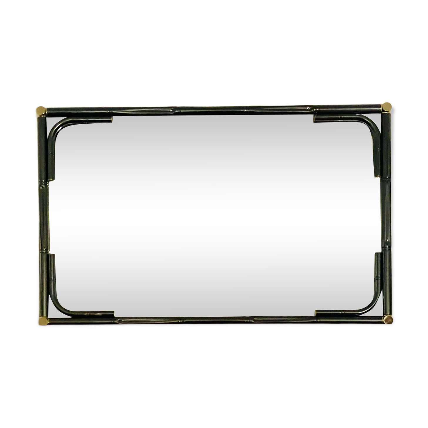 Vintage rectangular wall mirror in tubular metal and brass, 1970s/1980s.