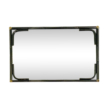 Vintage rectangular wall mirror in tubular metal and brass, 1970s/1980s.