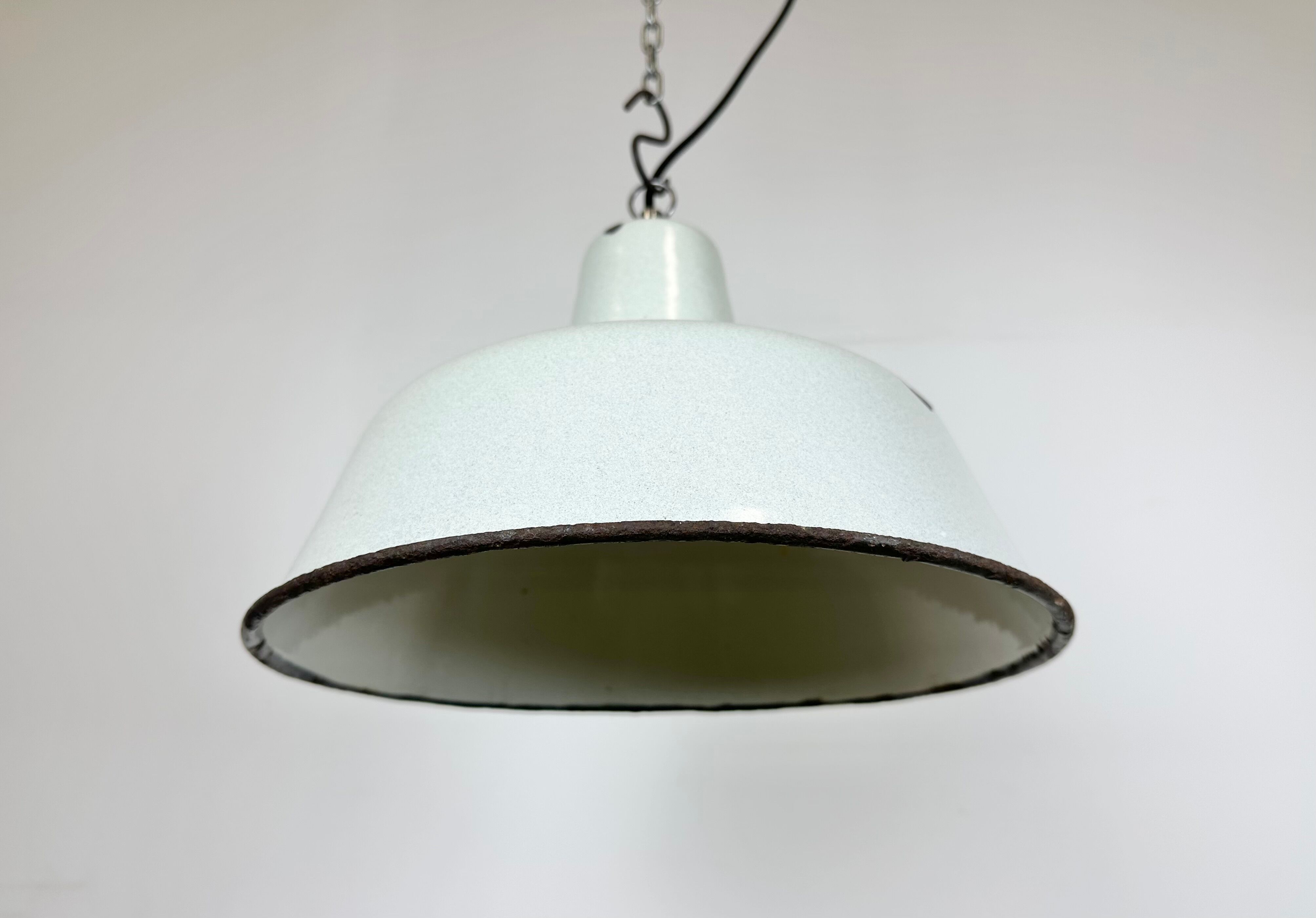 Industrial White Enamel Factory Pendant Lamp from Zaos, 1960s