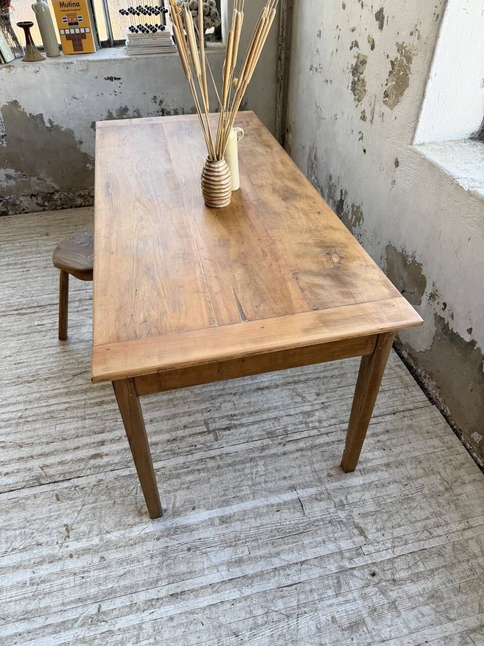 Cherry farmhouse table with spindle legs, 1950s