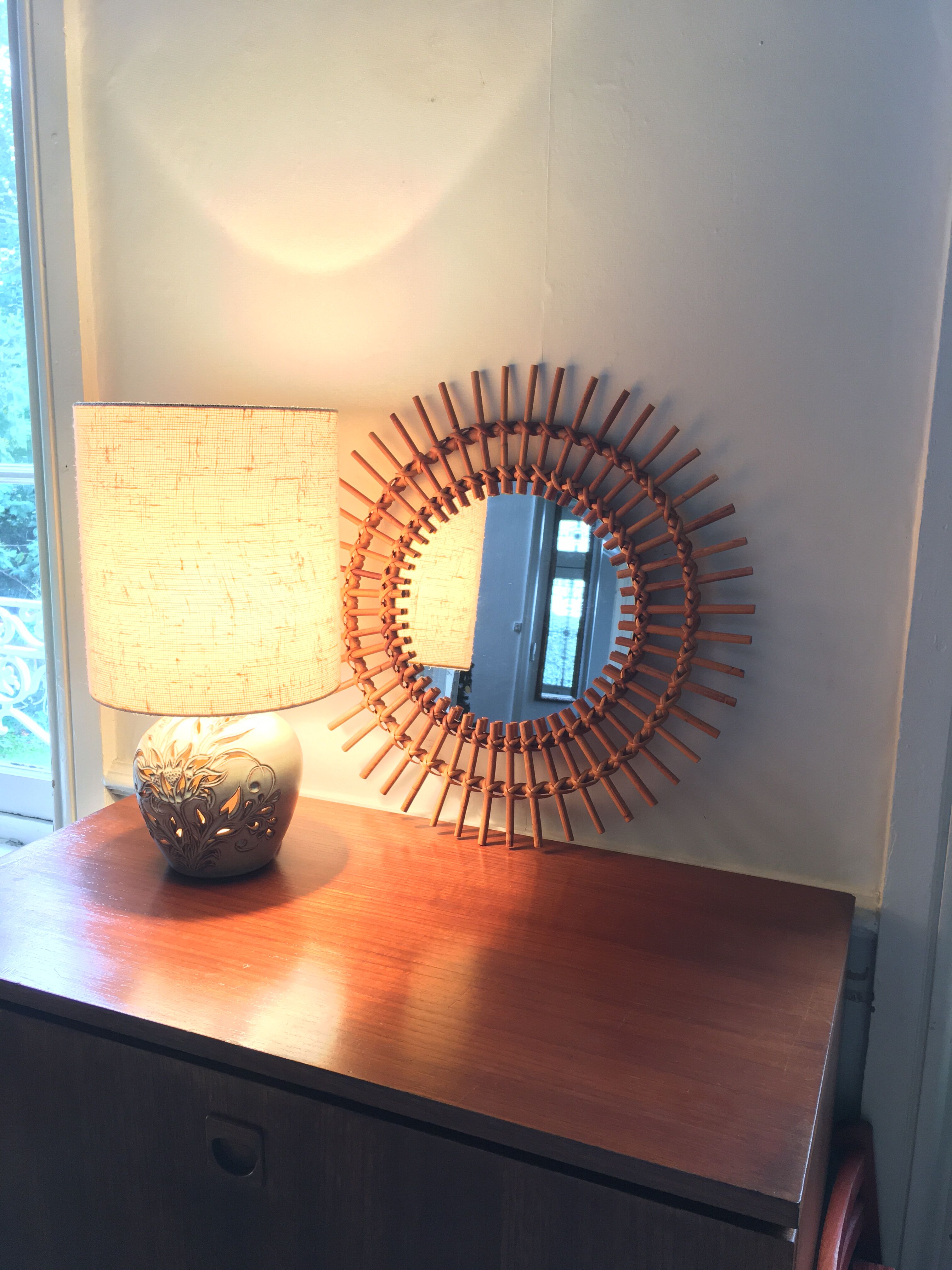Vintage rattan sun mirror 70/80 47cm