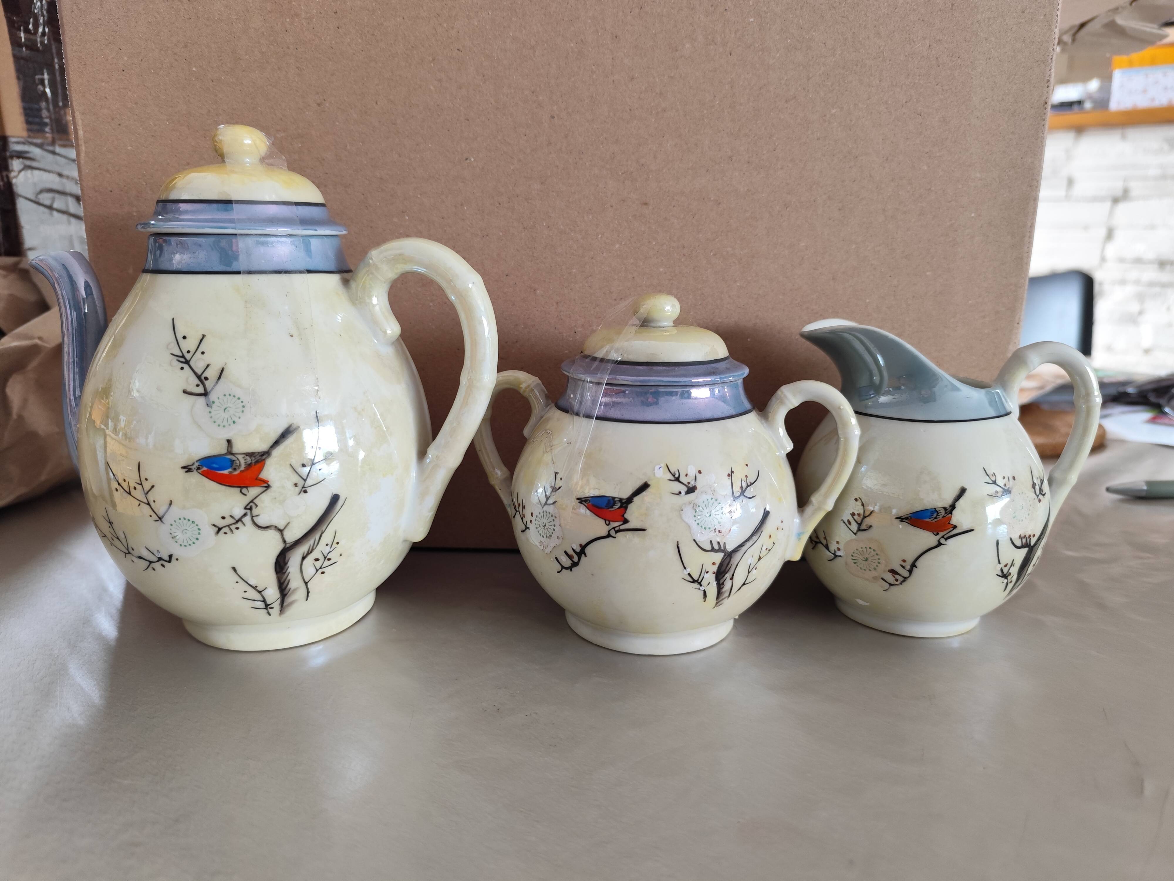 Vintage fine porcelain café/tea service from Japan - Bird decoration