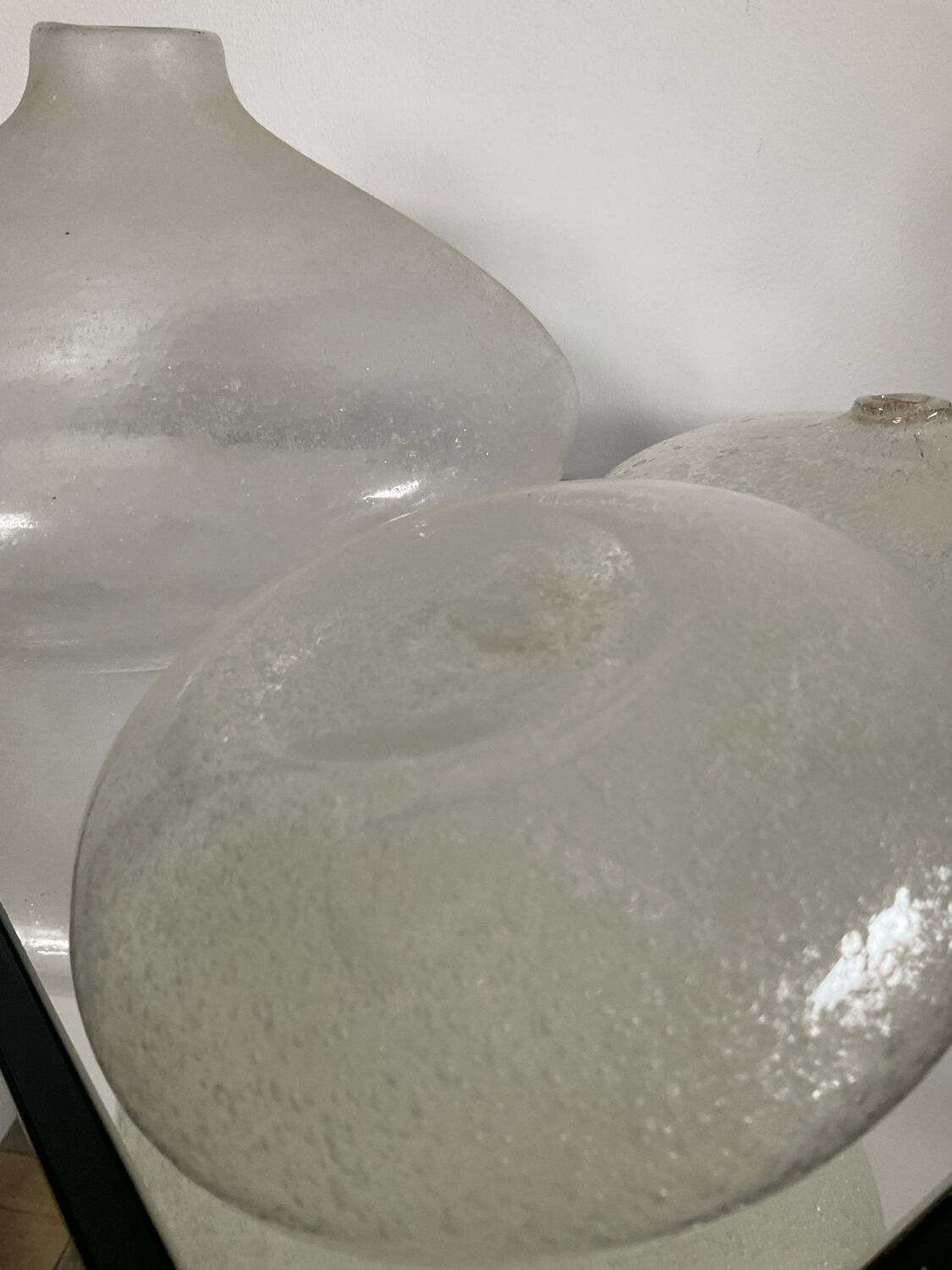 Trio of vintage Biot vases in bubbled glass paste