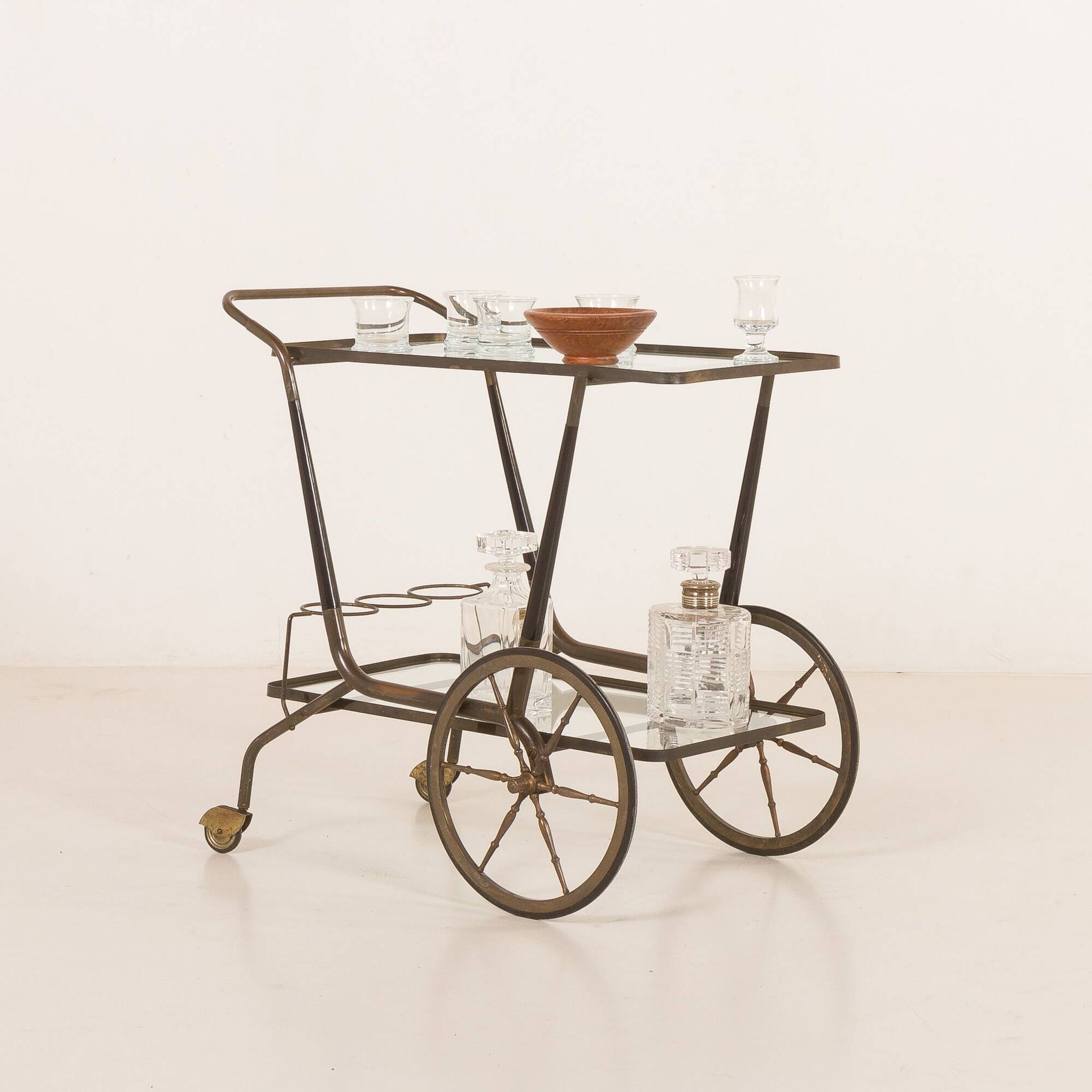 Italian mid century bar cart, serving trolley attr. to Cesare Lacca, 1950s