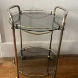 Vintage 70s brass side table with smoked glass