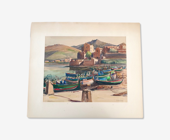 Aquarelle sur papier "Collioure" André Duculty