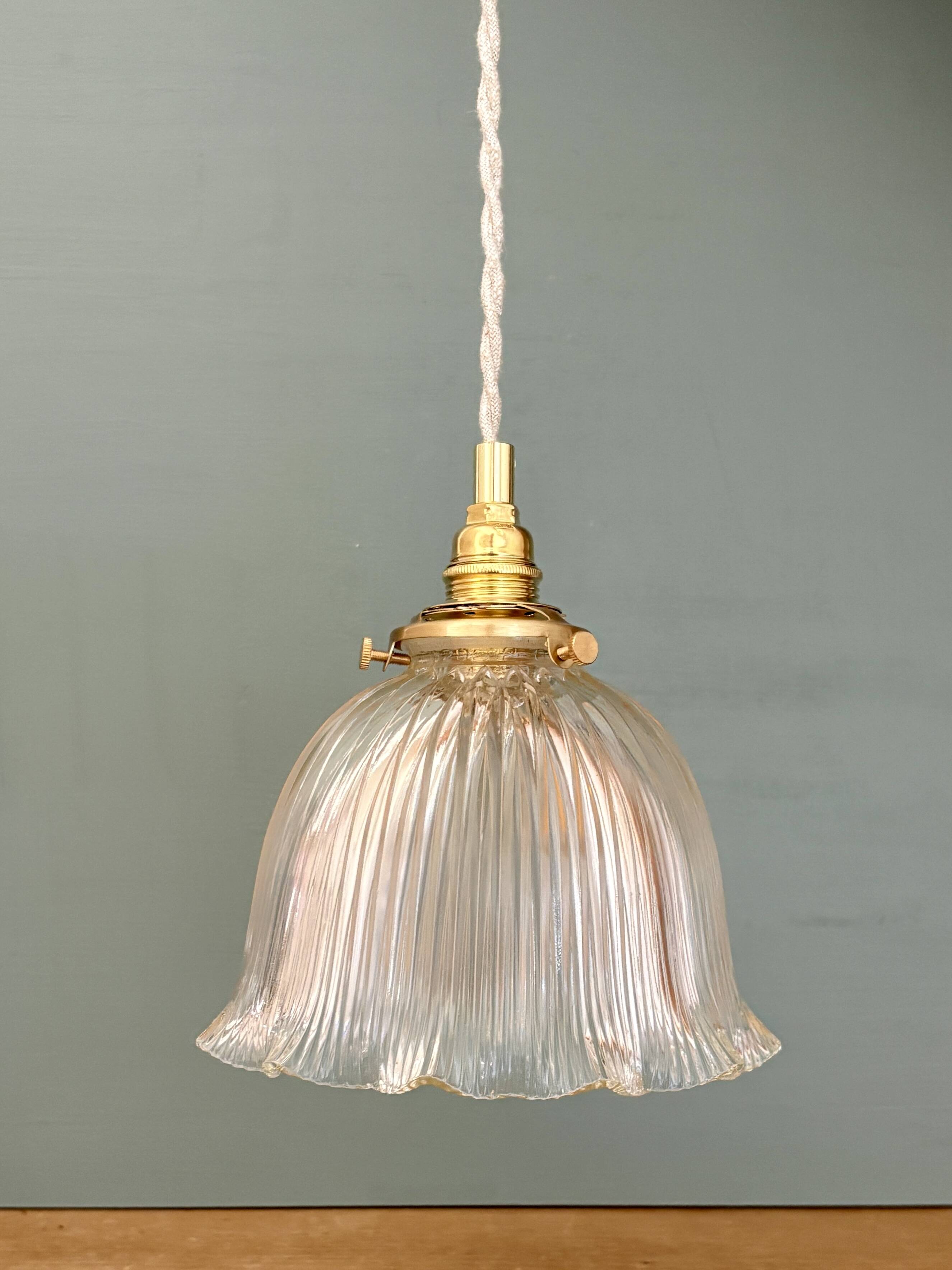 Vintage glass holophane pendant light