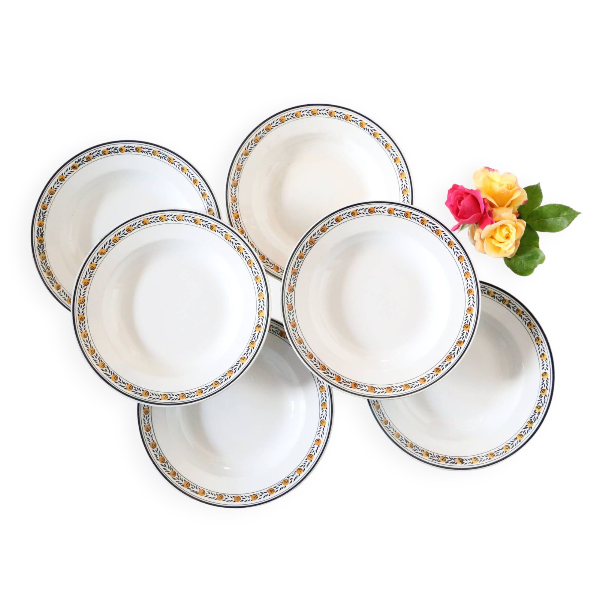 Ensemble de 6 assiettes creuses, Digoin Sarreguemines, modèle Valence