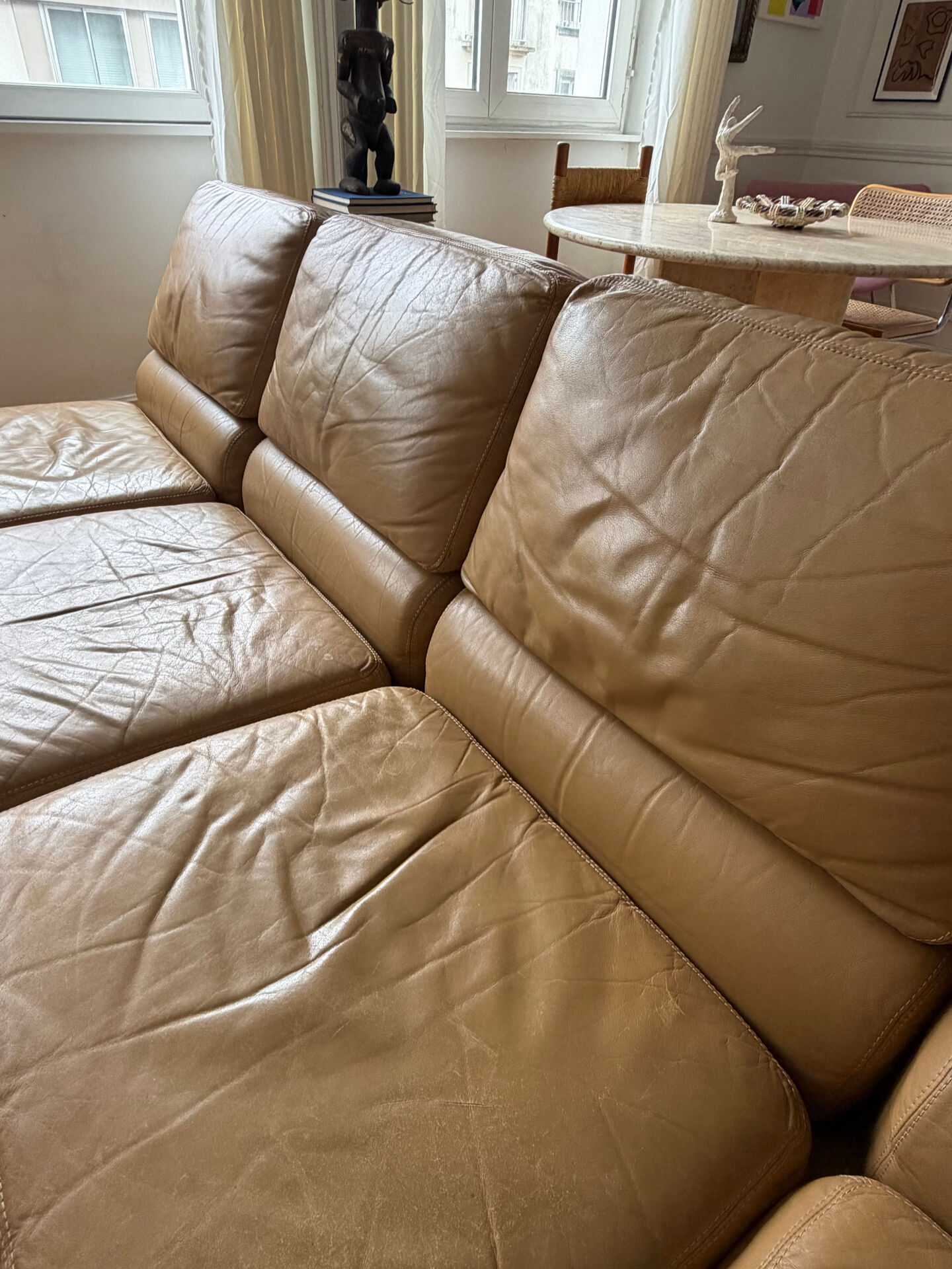 Lot de 5 chauffeuses en cuir vintage