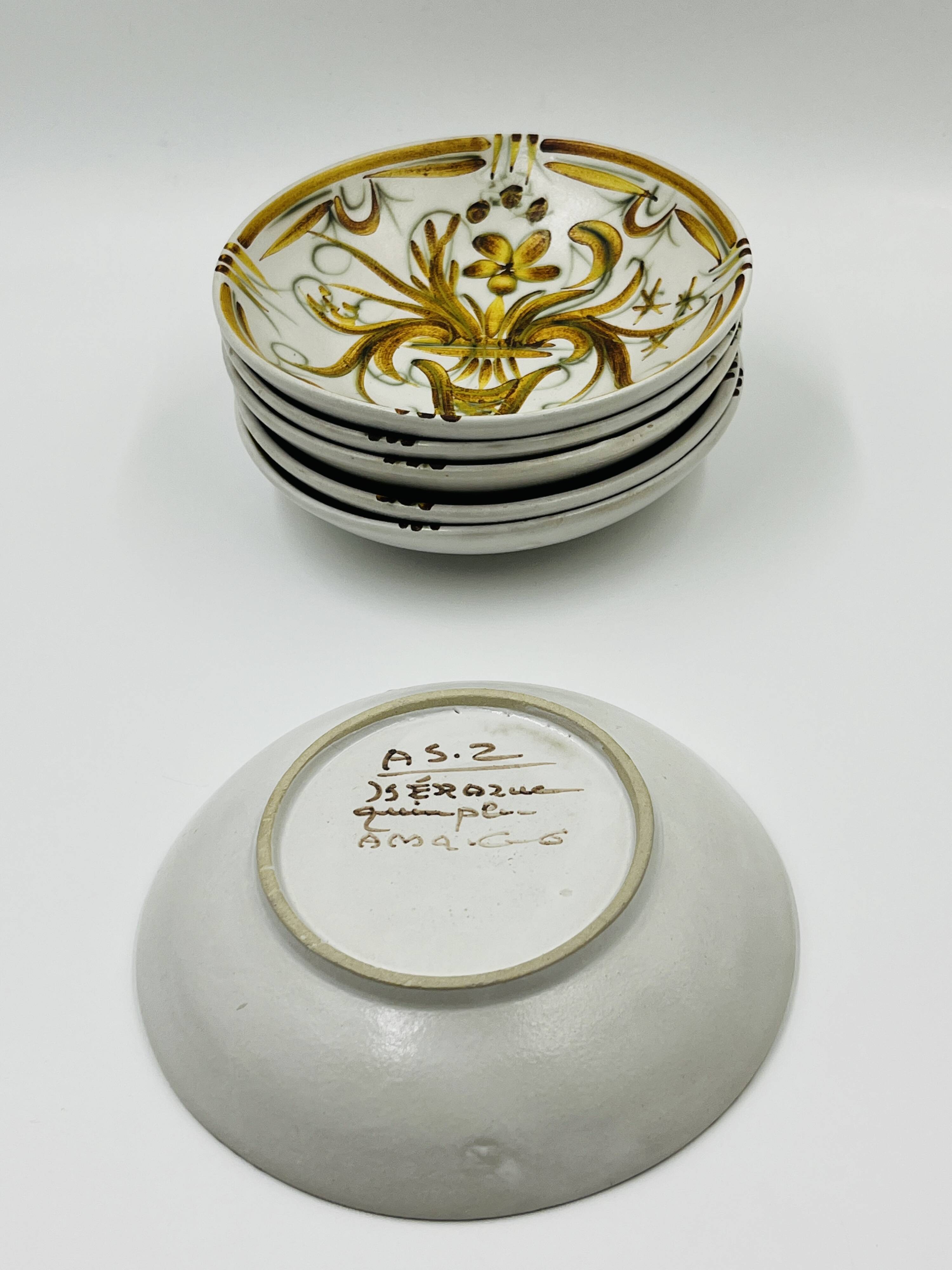 6 Assiettes Creuses Keraluc Quimper Renaissance 1960