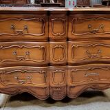 Louis XV style crossbow chest of drawers stamped in solid cherry wood