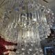 Venini floral glass chandelier with brass structure, Italy 1980
