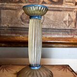 Art Deco Frosted Acrylic and Verdigris Brass Pricket Candleholder