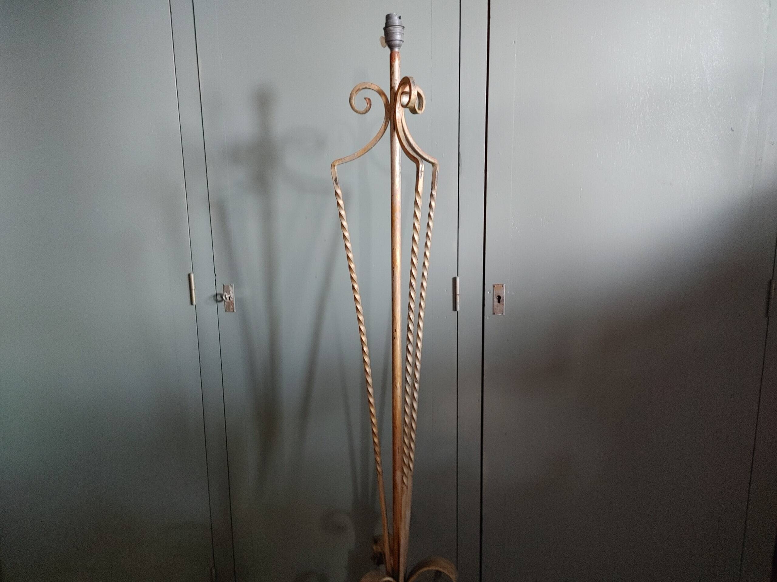 Twisted wrought iron floor lamp base, circa 1940