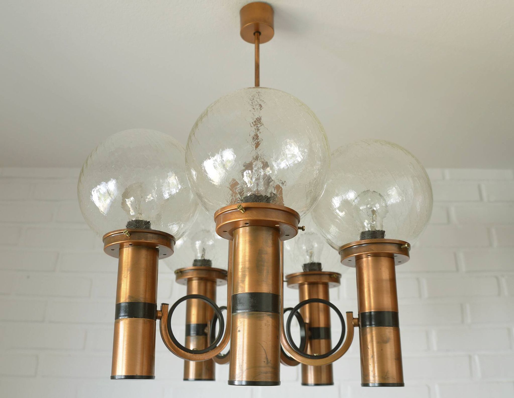 X Large vintage copper chandelier 1980's brutalist hanging light MCM