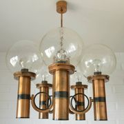 X Large vintage copper chandelier 1980's brutalist hanging light MCM