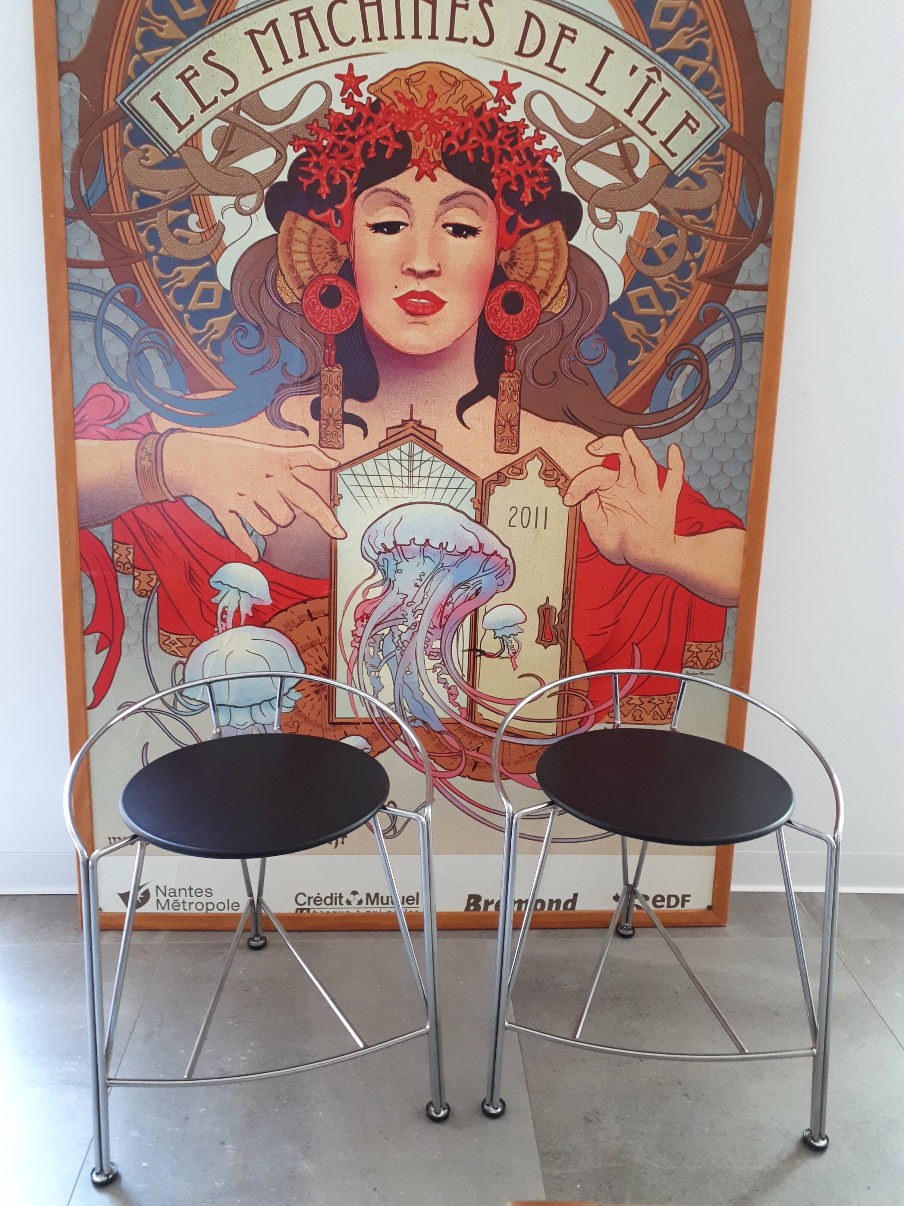 Pair of stools by Pascal Mourgue silver Moon