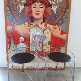Pair of stools by Pascal Mourgue silver Moon