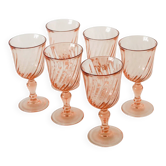 Set of 6 small wine glasses, Rosaline, pink, 1970