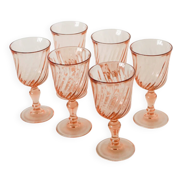 Set of 6 small wine glasses, Rosaline, pink, 1970