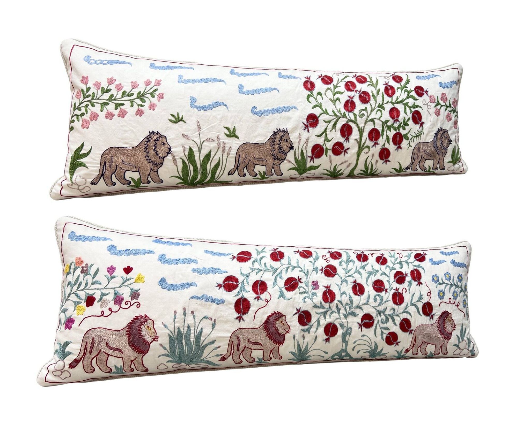 Set of 2 vintage embroidered cushion covers 45x137 cm