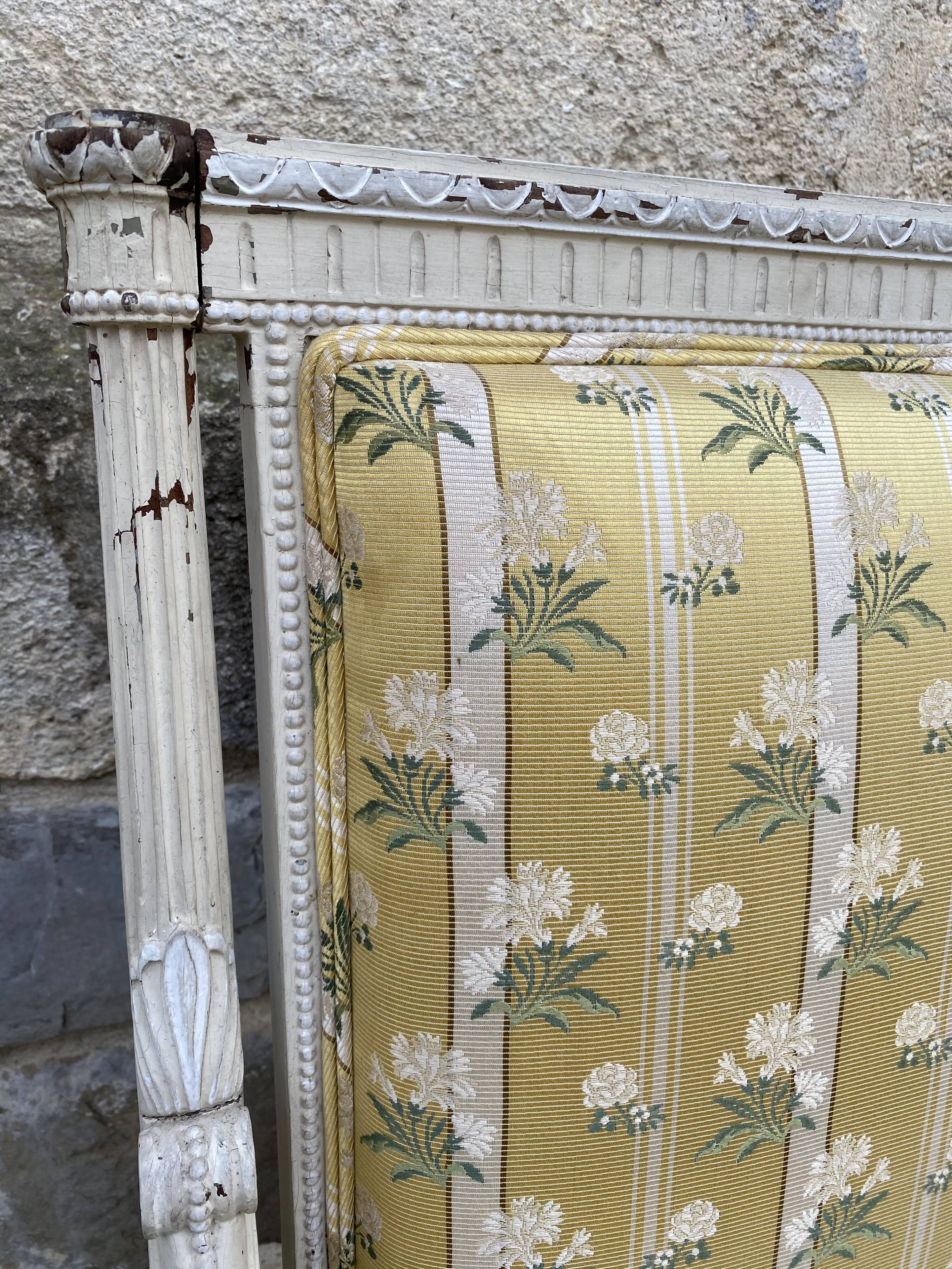 Pair of chairs shepherdesses Louis XVI patinated wood