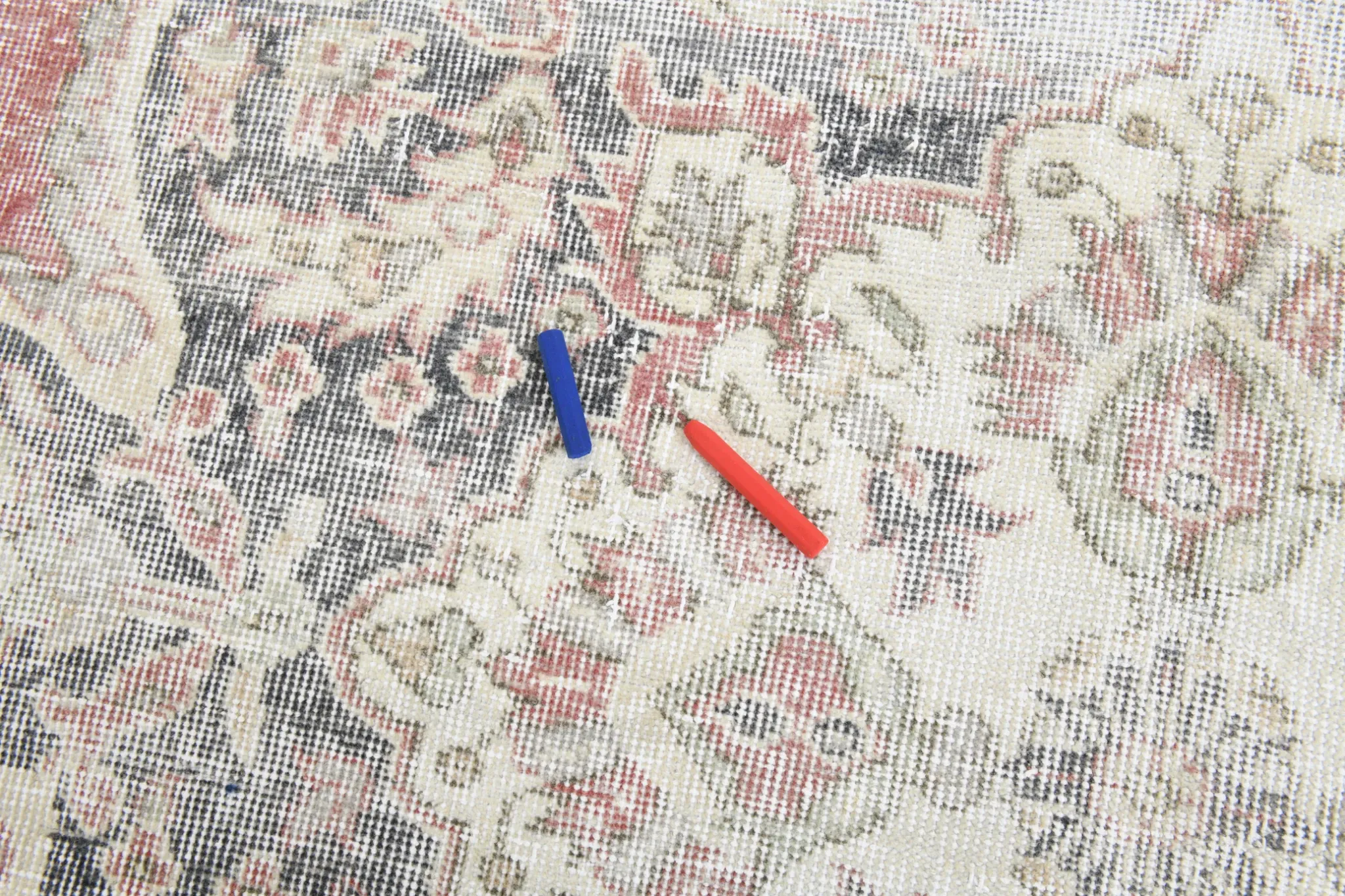 8x12 Large Vintage Pale Red & Blue Persian Rug, Oriental Rustic Carpet