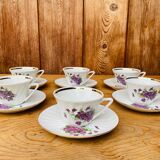Set of 6 cups and under coffee cups in fine porcelain from Chauvigny, made in France.
