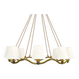 Large Viennese Modernism curved brass wave chandelier by Hugo Gorge, 1940s