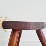 Tabouret tripode en bois massif - porte plante brutaliste