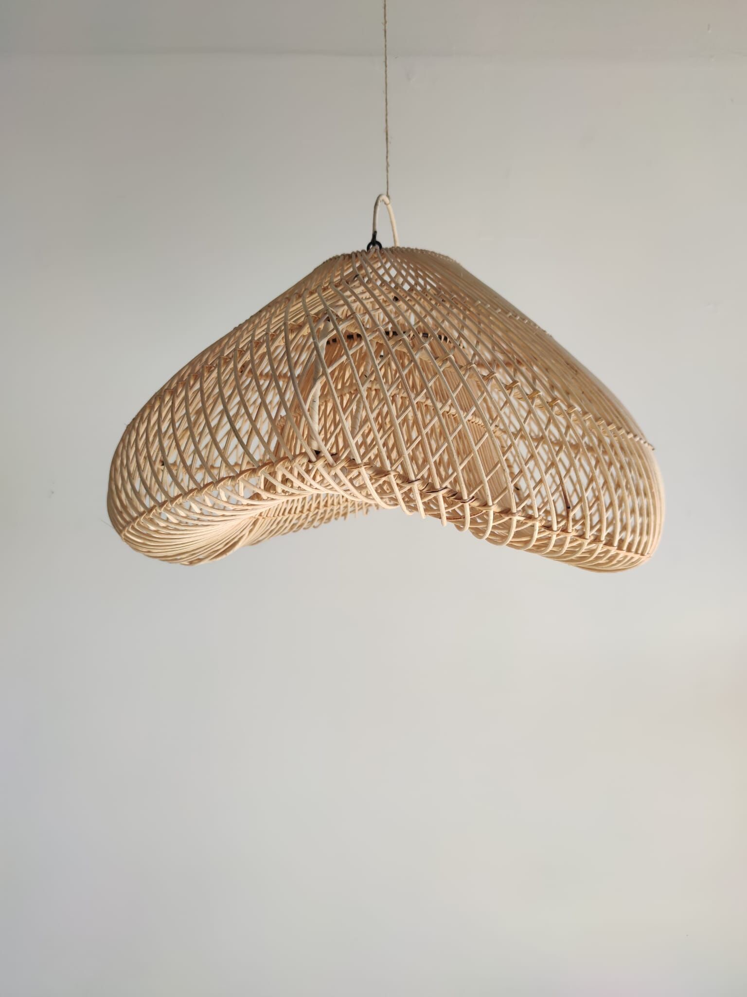 Small rattan lampshade in the shape of a braided hat
