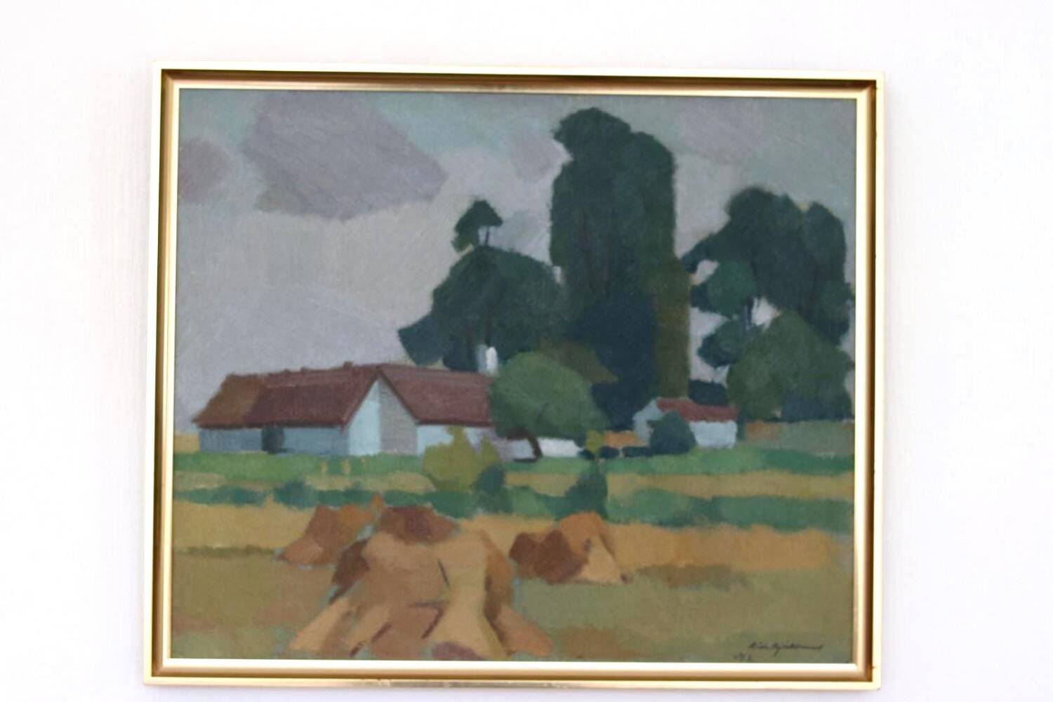 Mid Century Swedish Oil on Canvas – “Village” by Richard Björklund