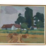 Mid Century Swedish Oil on Canvas – “Village” by Richard Björklund