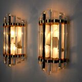 Pair of Venini wall lamps, cut glass, Murano, Italy, 1970