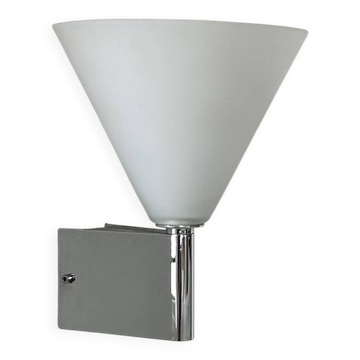 Vintage chrome and sandblasted glass wall lamp, Italy, 1990