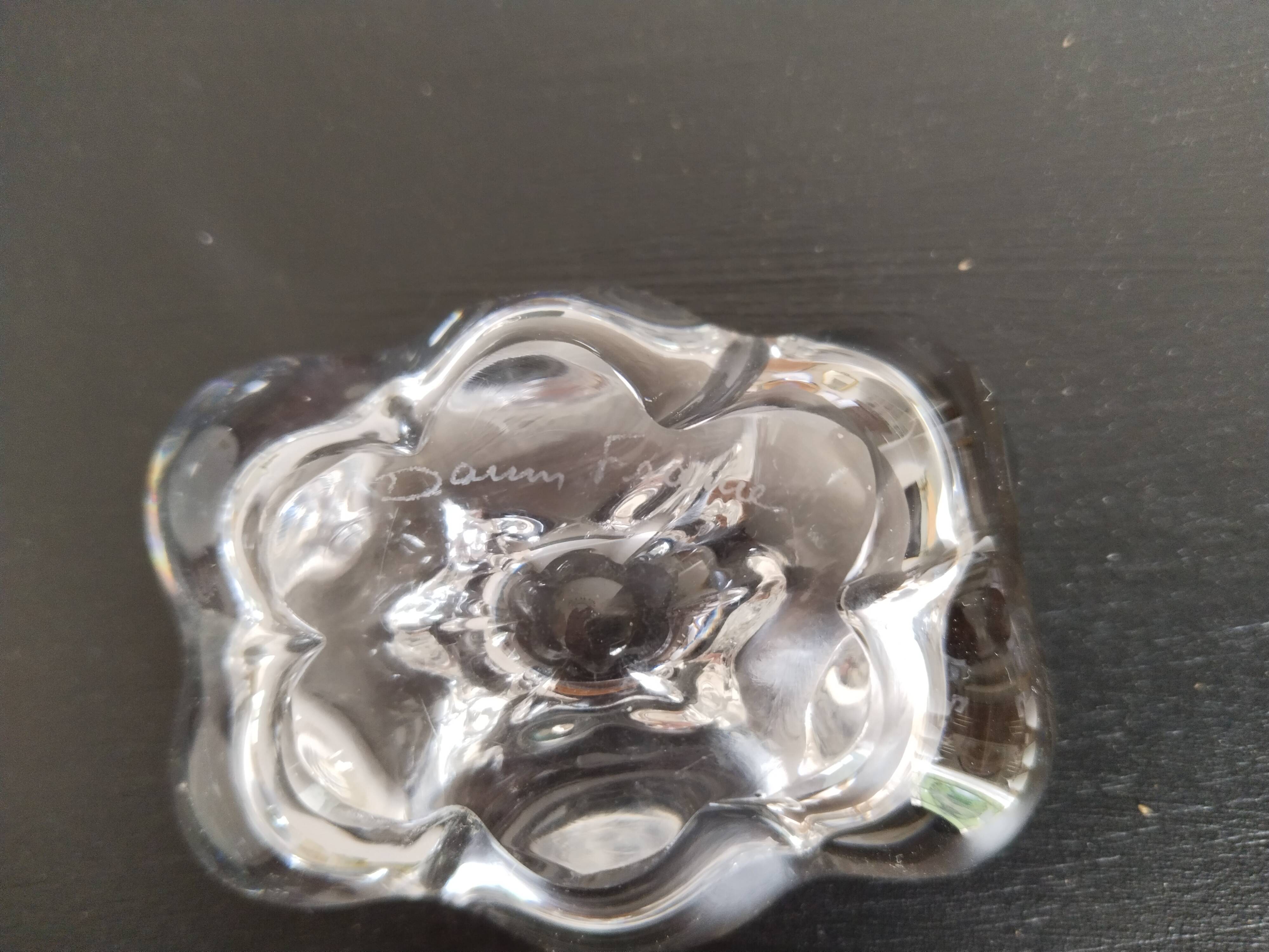 Crystal salt and pepper shakers signed Daum France; antique french