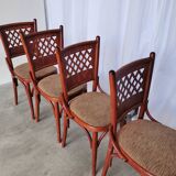 Vintage Italian Bistro Chairs - 1980s Reddish Wood, Brown Fabric - Set of 4