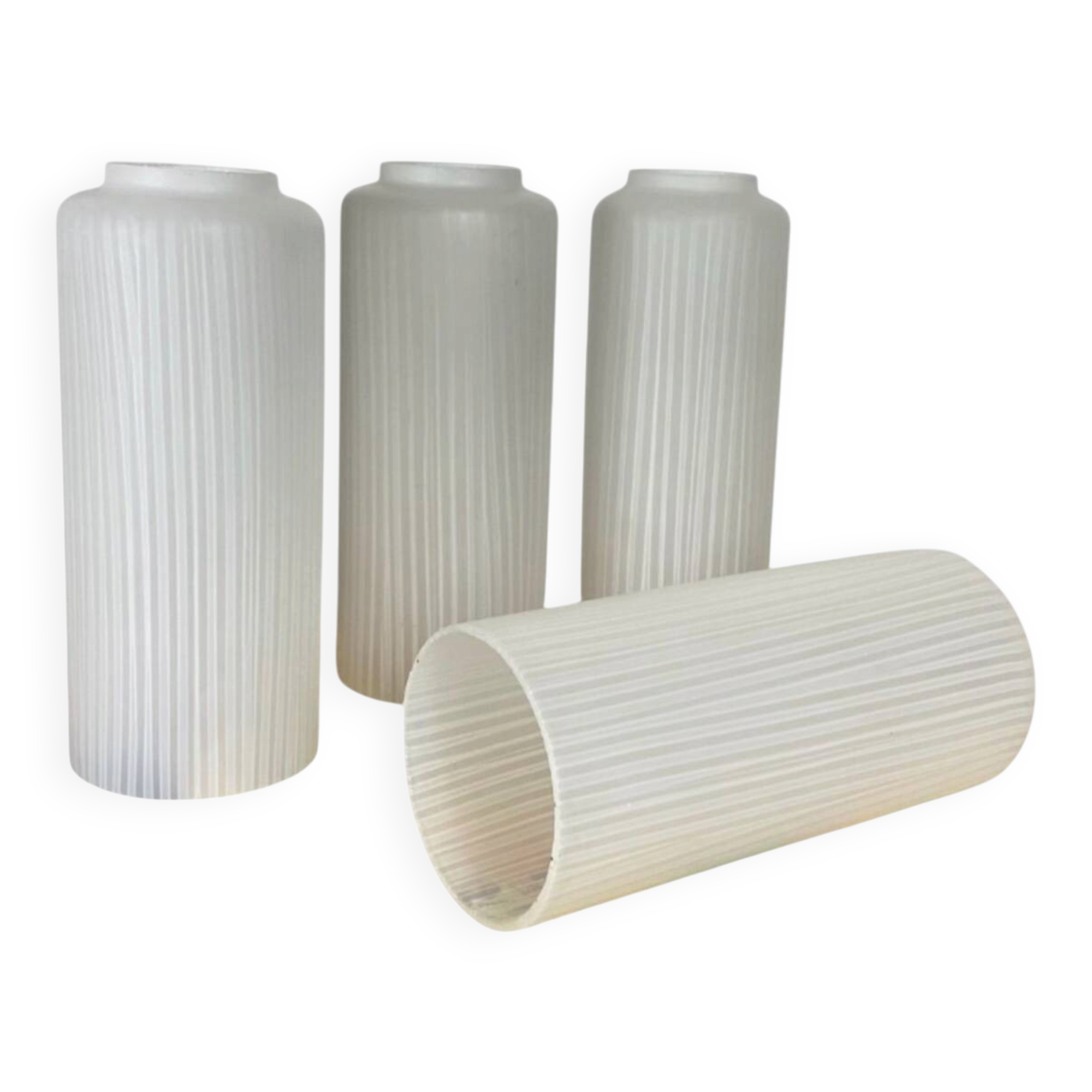 Set of 4 straight white ribbed glass tulips for wall lamp chandelier.